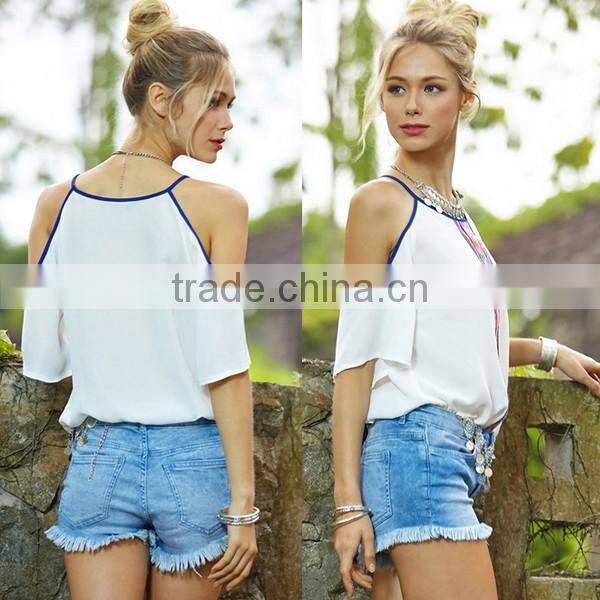 Fashion Ladies Women Off Shoulder Short Sleeves Chiffon Tops Blouse