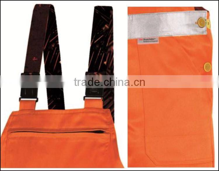 Workwear men hivis bib pants with 3M reflective tape pass certification ENISO20471