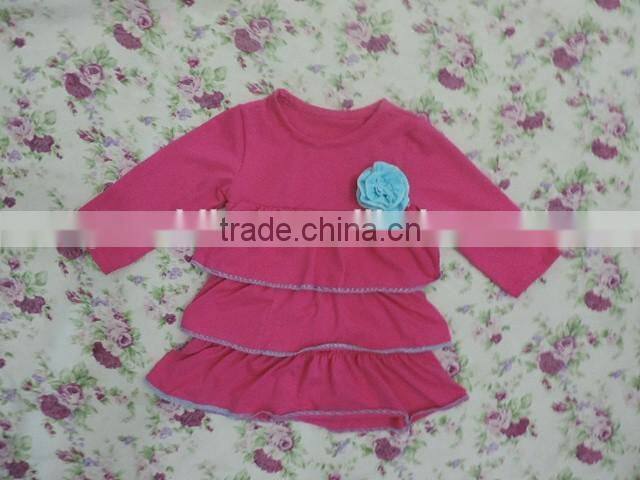 2017 Spring Baby Girls Long Sleeve Clothes Children Girls Solid Color Cotton Ruffle Top Have a Flower