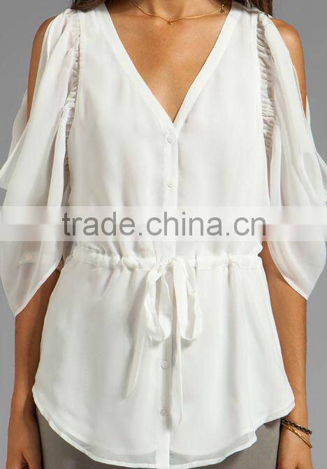 shirred sleeve seams waist tie top