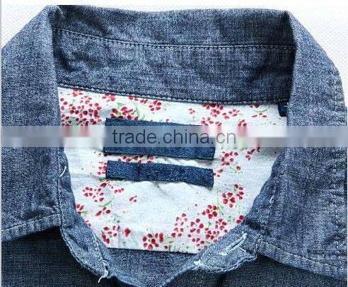 100% cotton dark blue washed cowboy long sleeve casual shirts for men with two pockets