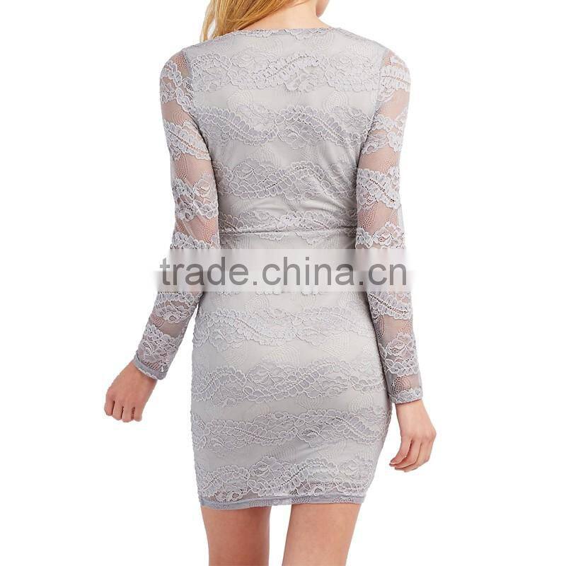 fashion mature women sexy designs deep v neck short long sleeve patterns lace dress