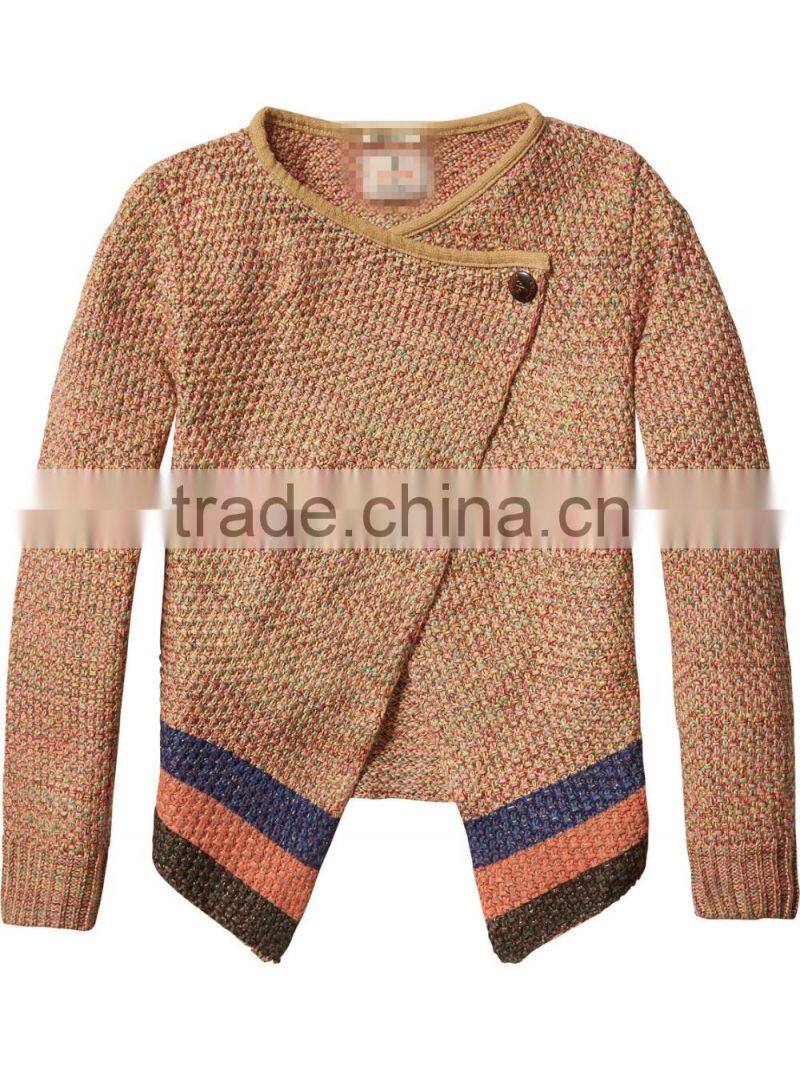 Girls Oblique Placket Cardigan Sweater Design