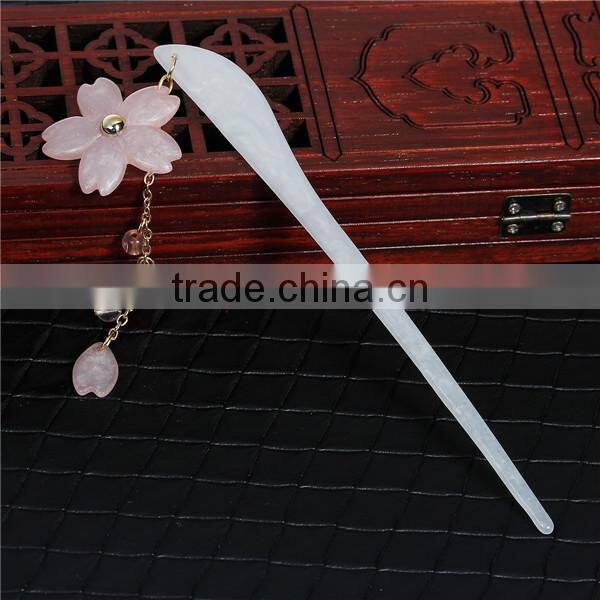 Resin Wedding Hairpins Light Pink White & Red Flower 13.8cm