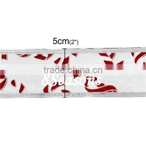 Multicolor Christmas Candy Cane Pattern Imitation Silk Satin Ribbon For Christmas Decoration 5.0cm