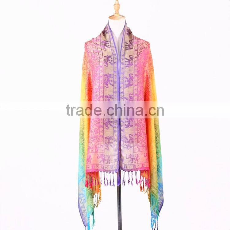 High quality rainbow hajib paisley jacquard pashmina scarf shawl