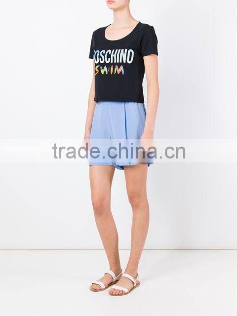 Custom Short Sleeve Cotton Black Printed t-Shirts For Women,Top Quality Silk Printing Womens Black T-Shirts Clothes