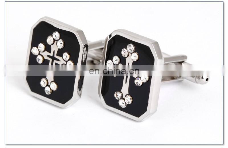 Jewel Encrusted Cross Symbol Men Shirt Silver Jewelry Cufflinks
