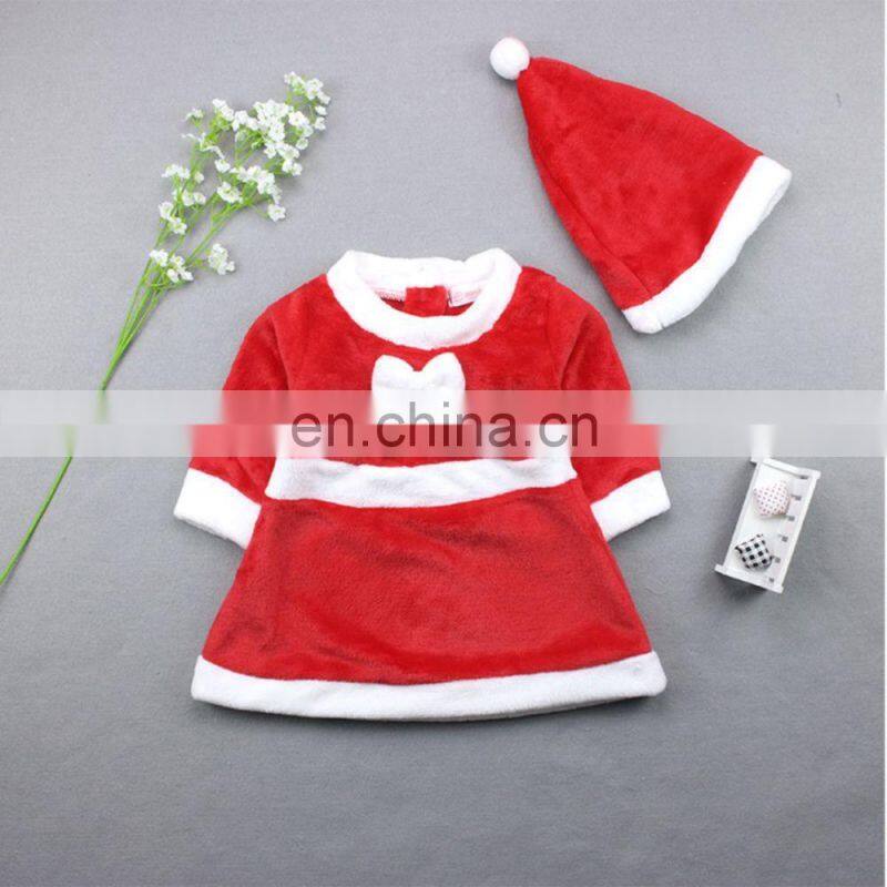 Newest Baby Girl Child Charming Christmas Skirt Gift Bowknot Ruffle Round Collar Long Sleeve Dress + 1 * Santa Claus Hat