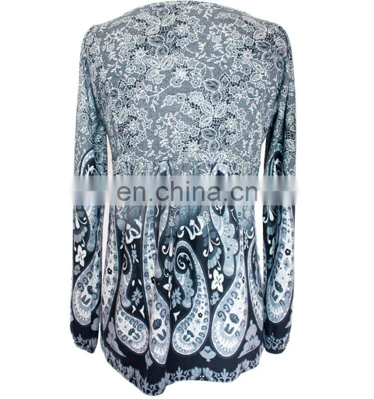 Front Embroidery and Paisley Print Komono Blouse For Women