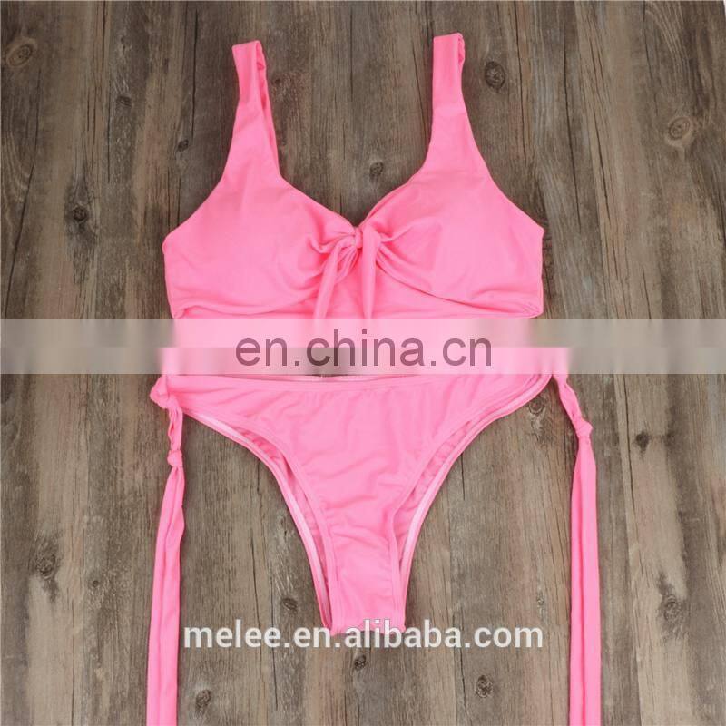 High Cut swimsuit female Push Up Bikinis Mujer Knot Bathing Suit Women Bathers Bandeau Bikini Set Sexy Solid Swimwear New