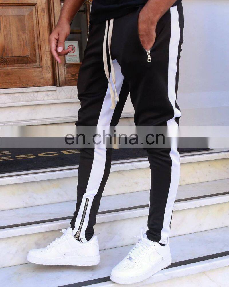 Summer drawstring trousers zipper double pocket long men's sports casual pants