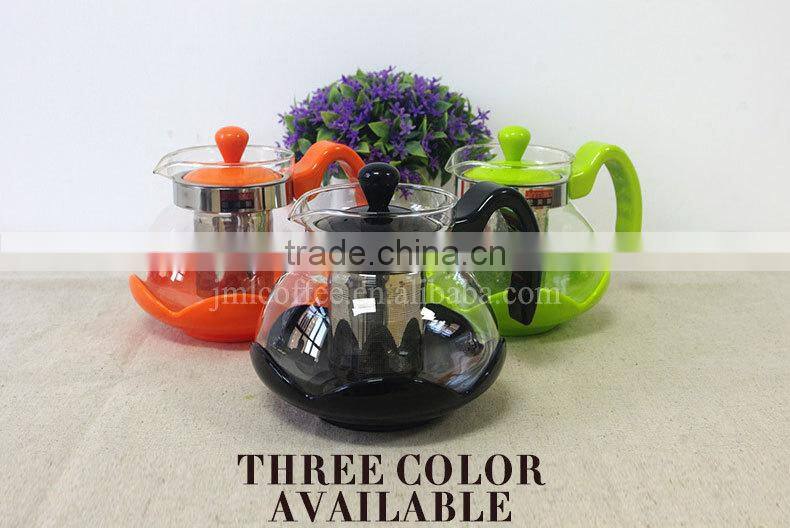 Glass Tea pot with various color to choose , Anti-slip design ,SS 304# tea filter