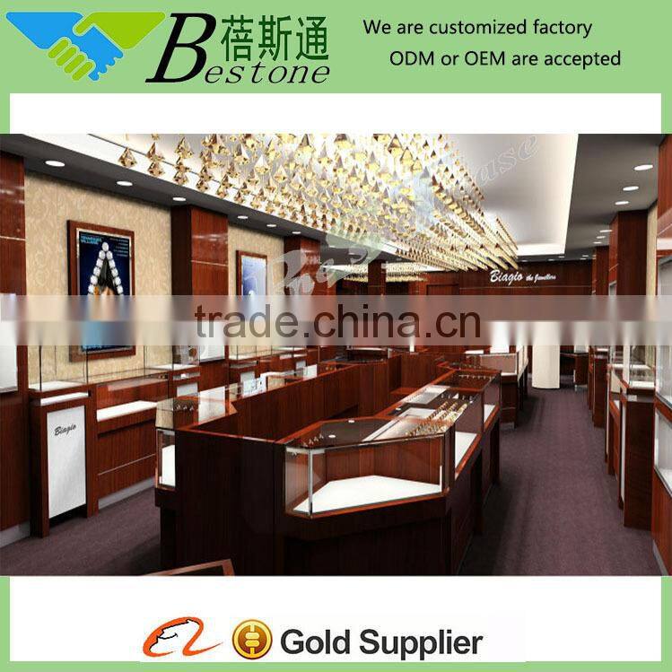 Retail store wooden furniture for kiosk, tempered glass showcase kiosk