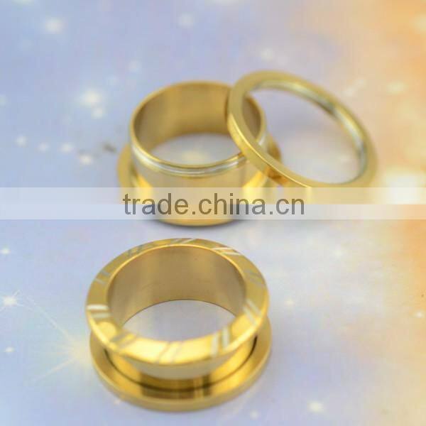 Gold plated surface engraved ear tunnel plugs body piercing jewelry