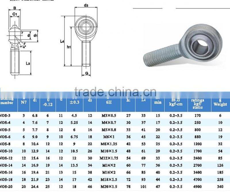 NHS NOS series male female rod end bearings steel to steel