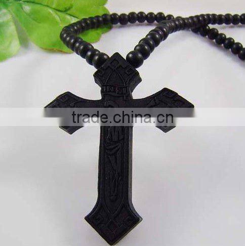 wooden bead cross necklace