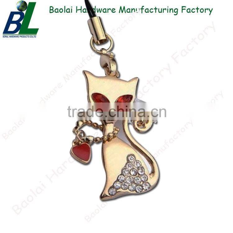 Charming rhinestone decorative fox shape phone charms for sale