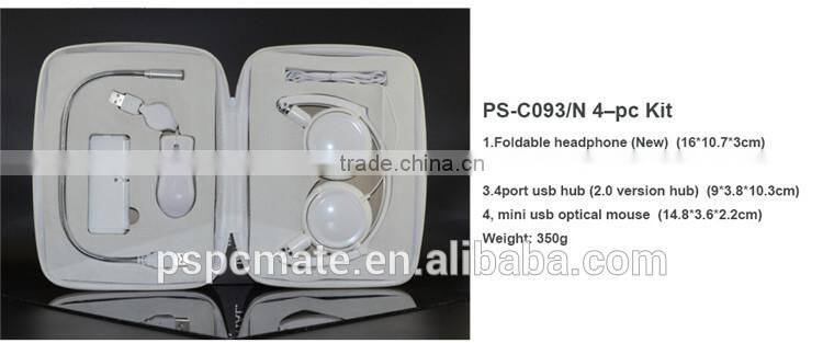 White color computer accessories gift set -usb led light/mini mouse/usb hub/heaphone