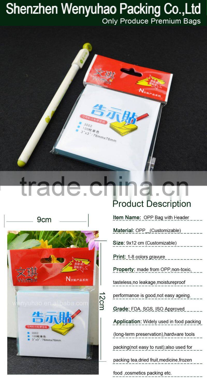 9x12 cm fashion adhesive strip header opp bag pack