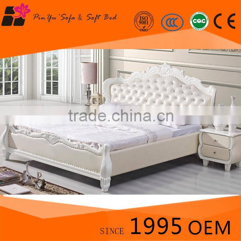 2016 hot sale modern high quality customized double bed room furniture, white king size bed in living room