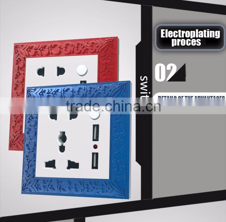 2015 NEW design British standard Zinc alloy10A 250V 5pin MF socket with 2USB wall sw