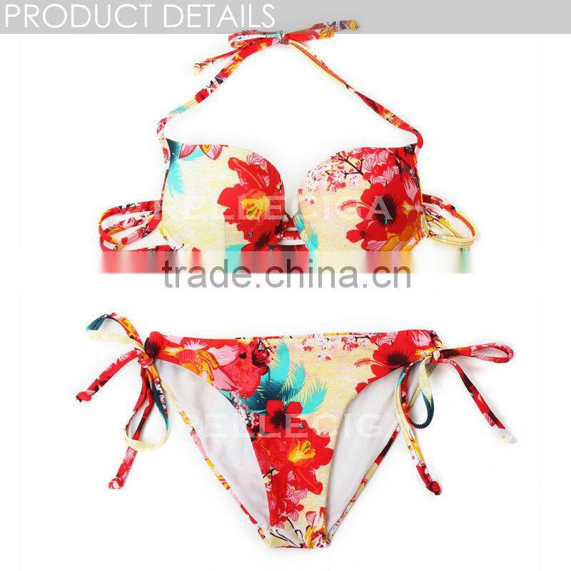 RELLECIGA 2015 Yellow Floral Add-2- Cups Push-up Halter Bikini