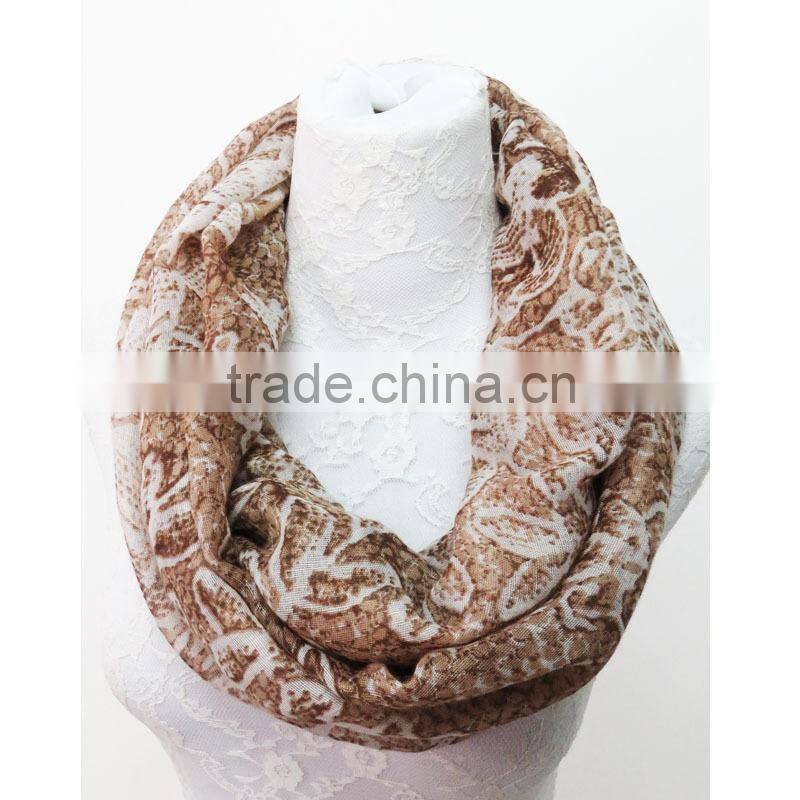 2016 New Spring Scarf Leaf Pattern Print Infinity Scarf