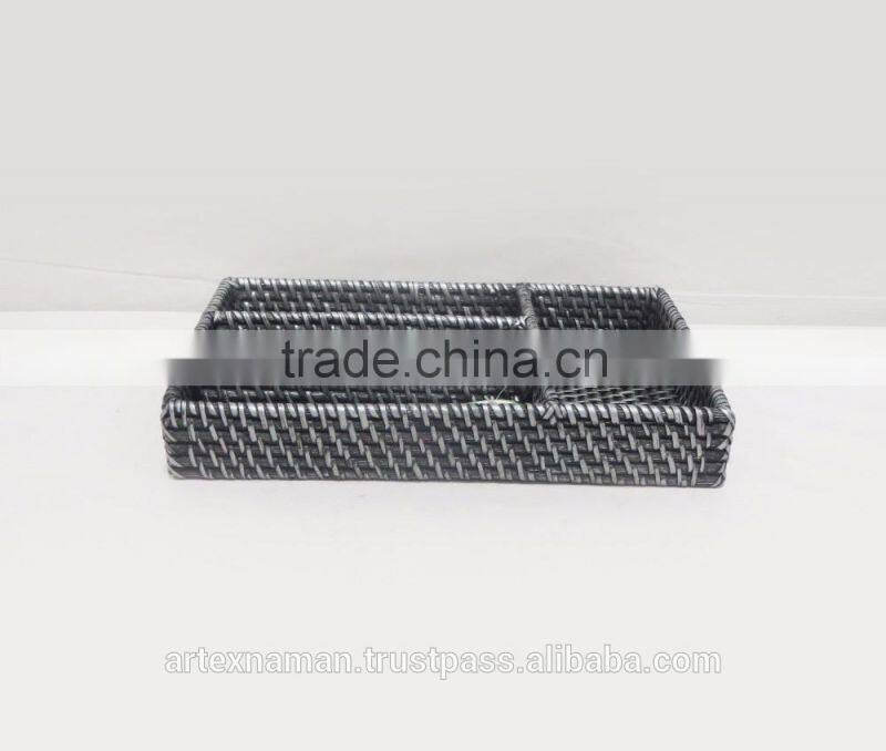 Rectangular Black rattan serving trays with Compartments