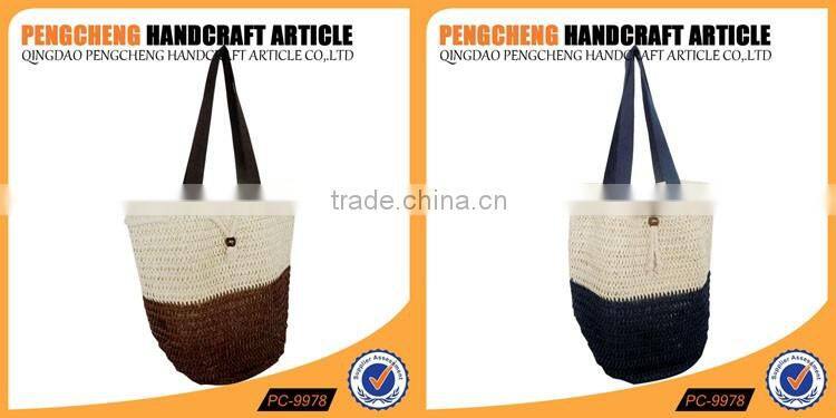 Cheap contracted fashion shoulder bag style paper straw beach bag women tote crochet bag