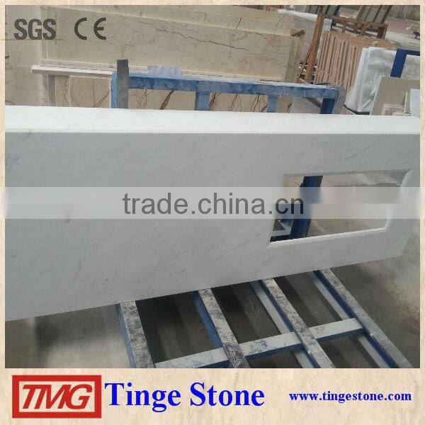 Bianco carrara marble countertop designs with cutout sink and 3 drilling holes