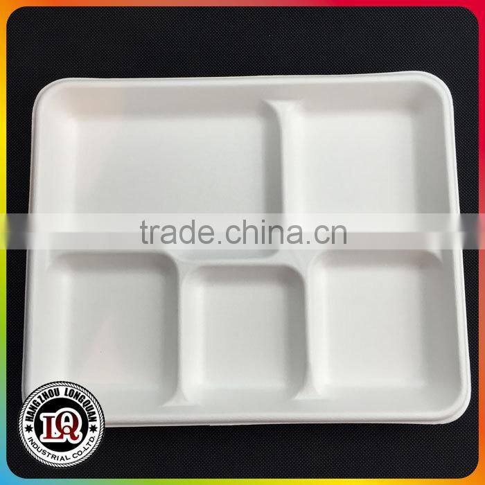 Disposbale Biodegradable Bagasse 5 Compartments Lunch Tray