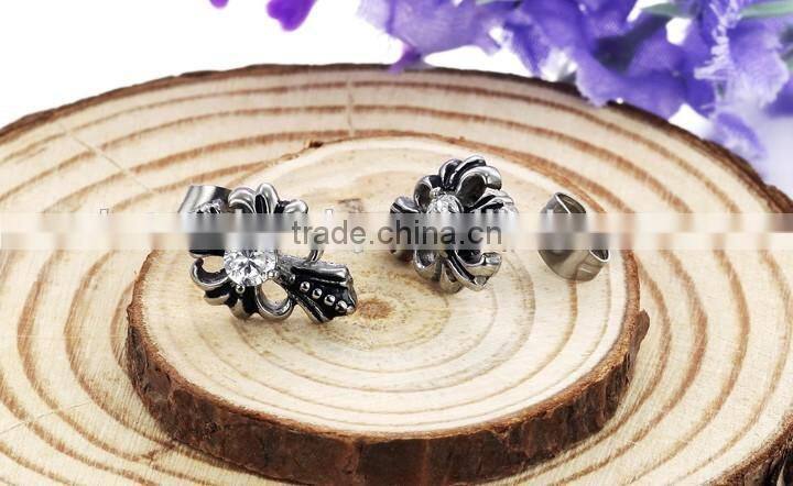 KSTONE High Polished Stainless Steel Rhinestone Men Black Cross Stud Earrings