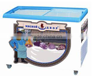 streamline sliding glass lid glass top door chest ice cream freezer with drain slot