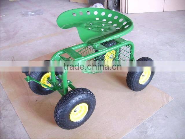 Long handle Rolling seat cart with mesh bucket