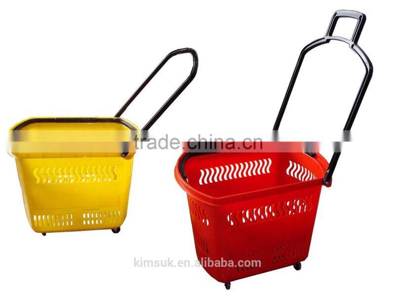 Supermarket Plastic shopping basket with wheels