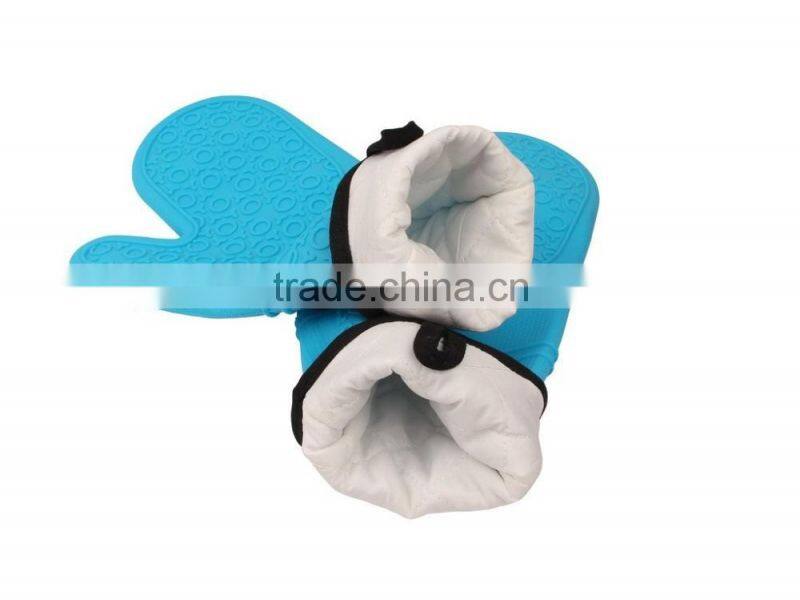Blue Color Silicone Long Glove With Cotton For Cooking
