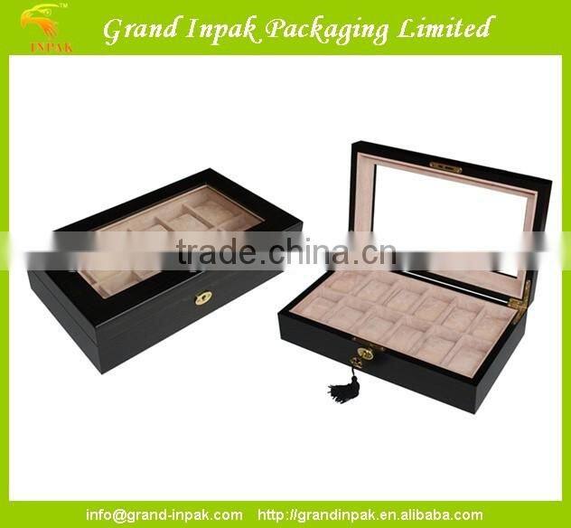 Fancy ooden watch storage box with clear glass window