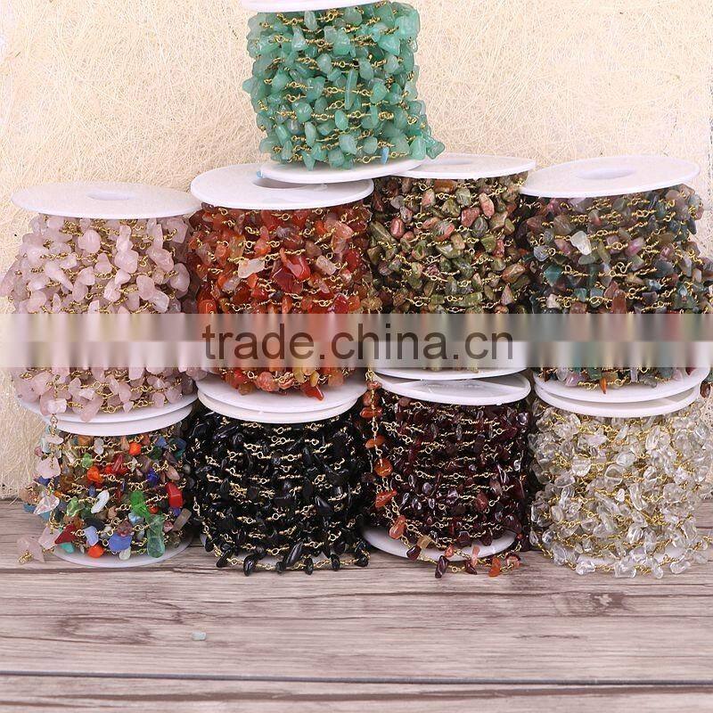 Antique Bronze Brass Rosary Style Beaded Chain, Opal Stone Wire Wrapped Chain Rosary Chain Beads For Jewelry Making