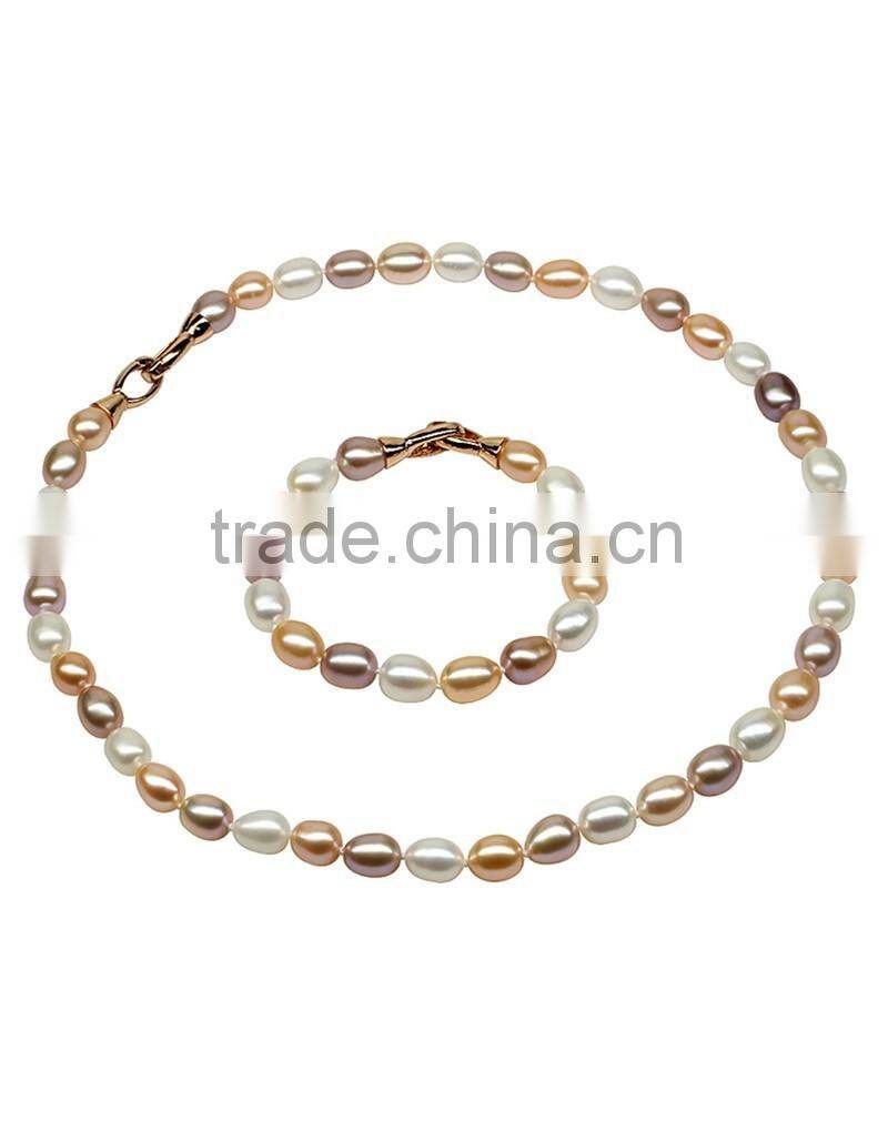 gold plated clasp 8-9mm rice mixed colour hot sale sublimate pearl necklace