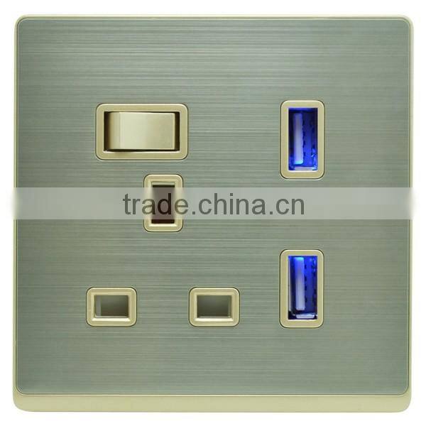 British standard 3pin 13A switch with double usb electrical socket
