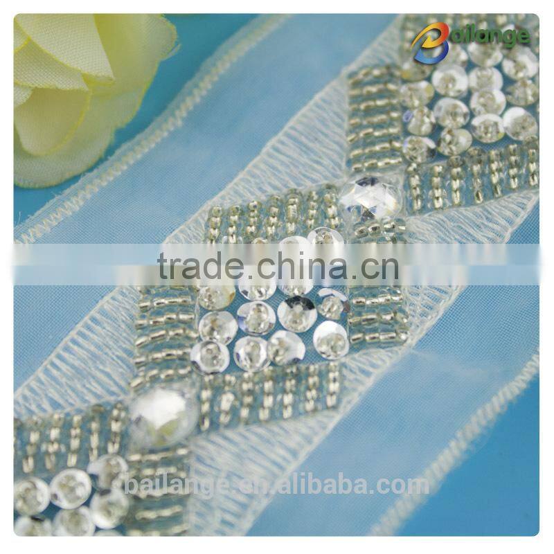Top fashion customize trimming lace with beads and rhinestone for dress
