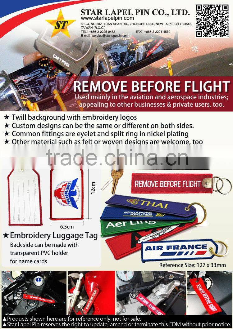 Custom Embroidered Keytag Crew Remove Before Flight
