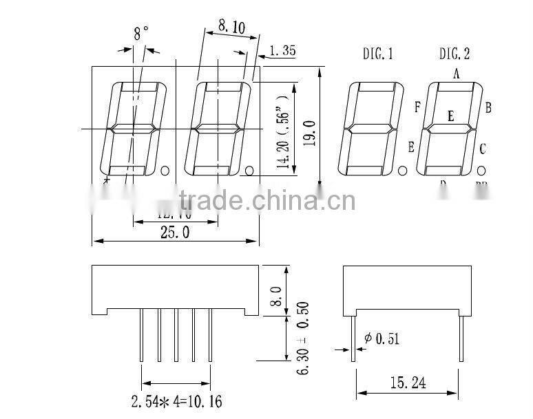 0.56" 7 segment led display 2 digit yellow color