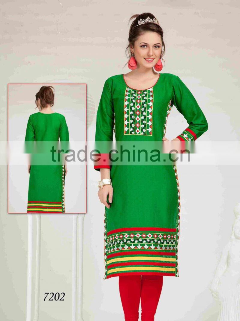 Embroidery flower design all over with hi neck border Vogue Designer Kurtis
