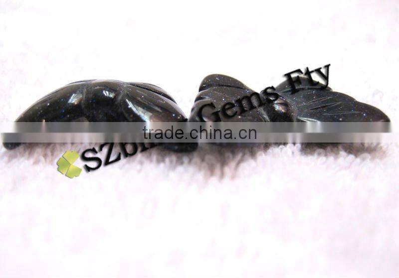 Fashion lowest cost loose gemstone butterfly carved blue sandstone beads for pendant