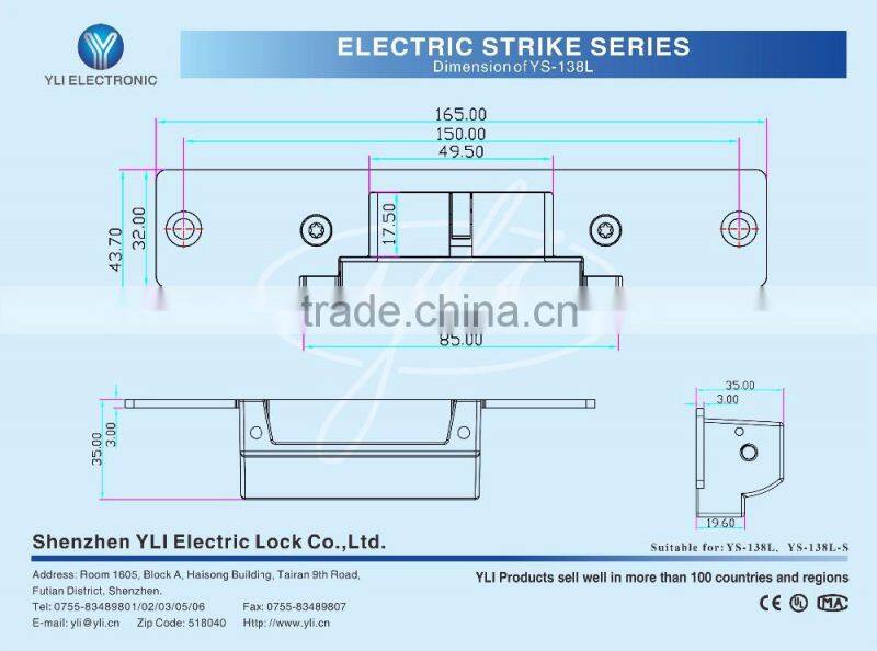 Long Type American Electric Strike for PVC Door