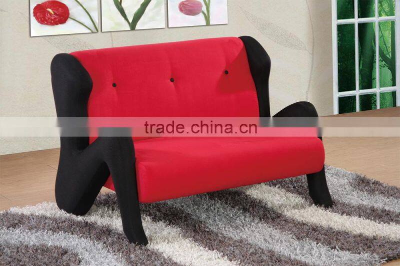 2015 New design beauty sofa, red microfiber and black mesh fabric