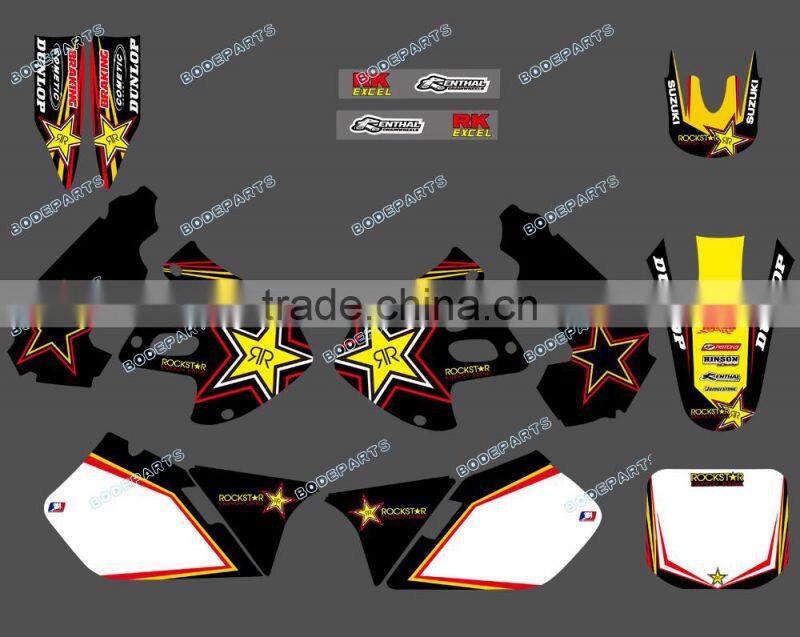 New Style (black white star) TEAM DECALS STICKERS Graphics Kits for SUZUKI RM125 RM250 1999 2000DST0155