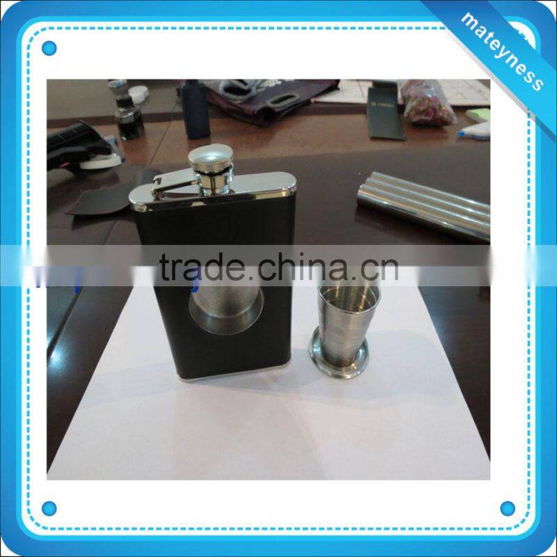 8oz Hip Flask with a Built-in Collapsible Shot Glass - Stainless Steel with Premium Bonded Leather Wrapping